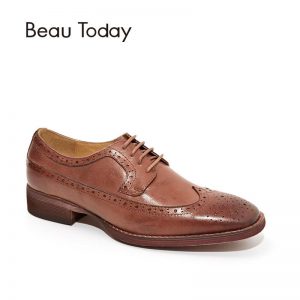 BeauToday Brogue Shoes Women Flats Wingtip Genuine Leather Waxing Sheepskin Lace-Up Square Toe Female Shoes Handmade 21098