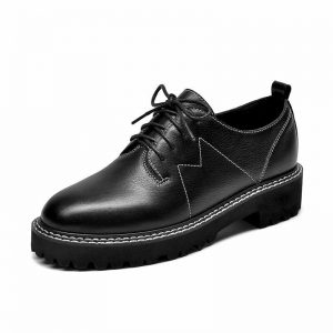 BeauToday Casual Shoes Women Cow leather Lace-Up Closure Round Toe Thick heel Double Sewing Ladies Derby Shoes Handmade 21819