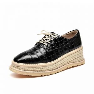 BeauToday Casual Shoes Women Genuine Cow Leather Round Toe Lace-Up Hemp Rope Sole Ladies Platform Derby Shoes Handmade 21830