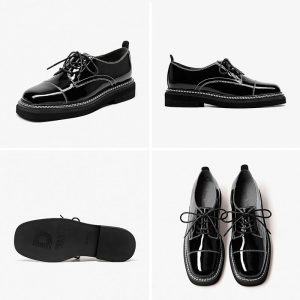 BeauToday Casual Shoes Women Patent leather Lace-Up Closure Square Toe Double Sewing  Ladies Derby Shoes Handmade 21813