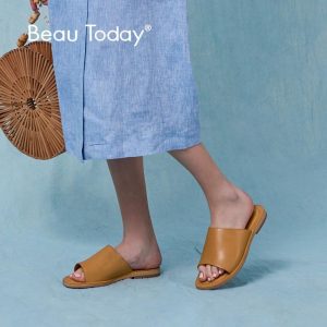 BeauToday Summer Slippers Top Brand New Genuine Leather Women Casual Flat Shoes Handmade 36050