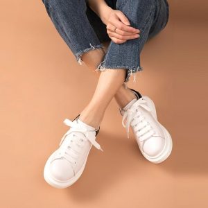 BeauToday White Sneakers Women Genuine Cow Leather Round Toe Trainers Lace-up Lady Casual Chunky Shoes Handmade 2907091
