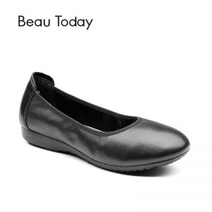 BeauToday Women Work Shoes Cow Leather Slip On Round Toe Nappa Genuine Leather Office Ladies Shoes Handmade15006